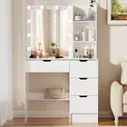 Dressing Table Make up Table Set with Makeup Mirror Drawer Storage Desk White