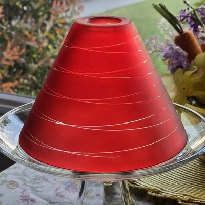 Set Of 3 Ruby Red Swirl Glass Cone Pendant Lamp Shades Replacement Made In Italy