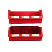 RED Heavy duty thermoplastic storage bin organizer, Stackable, Hangable, Side...