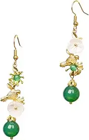 [Holibanna] Chic Long Drop Earrings Green Agate Flower Ear Pendant Hook for Graduation