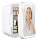Mini Skincare Fridge with Dimmable LED Mirror, 4Liter/6 Cans Cooler and Warme...