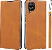 for Samsung Galaxy A12 Case(6.5"),Cavor Folio Flip Leather Wallet Phone Case Stand Card Holder Magnetic Closure Clear TPU Bumper Slim Thin Cover Case with Wristlet Strap- Brown