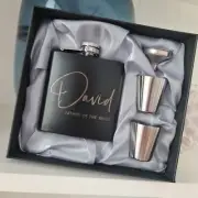 Engraved Leather / Stainless Steel Hip Flask with Personalised Design | Custom