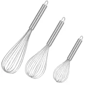 Stainless Steel Kitchen Blending Whisks Metal For Cooking Wisking Tool 3 Pack