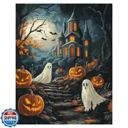 Paint by Numbers Halloween for Adults Beginner on Canvas, Vintage Castle Pain