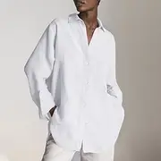 Women's Shirt Cotton Linen Shirts Linen Shirt Button Up Plain Daily Stylish Basic Long Sleeve Shirt Collar Regular Tops Work Daily Holiday Buttons Black White