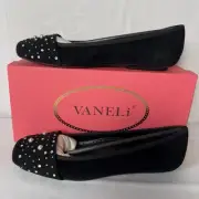 VANELI Black Suede Embellished Cap Toe Flats Slip on Shoes Size 8 Loafers Ballet