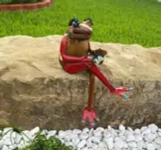 Handpainted Sitting Frog with Cup Yard Art Garden Decor
