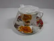 Grace's Teaware Fine Porcelain White / Yellow / Red Accent Cup & Saucer Set NEW