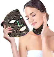 7 Colors Led Face Mask Light Therapy,Red Light Therapy for Face,Red Light Therapy for Face and Neck,Led Mask Light Therapy at Home,Portable,Led Face Mask Can Be Used at Home and Travel,Black Gold
