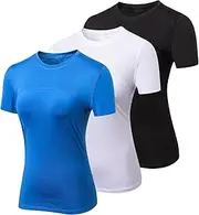 [CICI FIVE] Short Sleeve Workout Compression Shirts for Women Yoga Running Tops Mesh Splicing Breathable Athletic Shirts