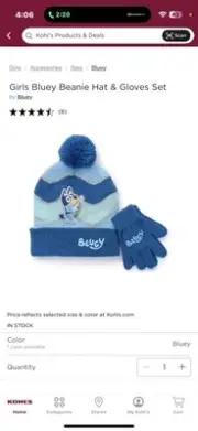 BerkshireUnisex Bluey Beanie Cuffed Hat And Mitten Set With a Pom and Logo