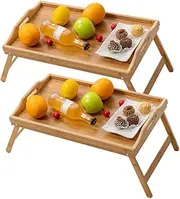 Felic Bamboo Bed Tray Table, Large Breakfast Trays 50x30CM with Folding Legs, Multipurpose Serving Use As Bed Tray Table, Portable Laptop Tray, Snack Platter for Picnic Working Eating Reading (2 Pack)