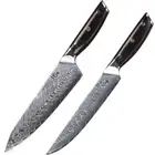 2x TURWHO Chef Knife + Slicing Carving Knife Japanese VG10 Damascus Steel Knife