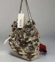 AUTH NWT TORY BURCH Mini Fleming Sequins Chain Crossbody Hobo Bag In Gold