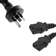 8ware RC-3085AU-030 3m 10amp Y Split Power Cable with AU/NZ 3-pin Male Plug 2xIEC F C13 Socket