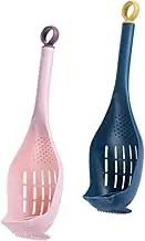 AUTSUPPL Plastic Strainer Spoon Long Handle 2 Pcs Kitchen Skimmer Spoon for Cooking Poached Egg and Drainage