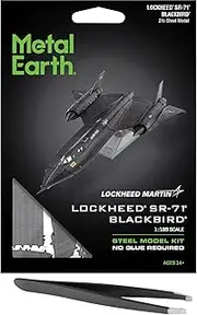 Fascinations Metal Earth SR-71 Blackbird Color 3D Metal Model Kit Bundle with Tweezers