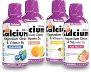 Bluebonnet Nutrition Liquid Calcium Citrate Magnesium Citrate, Vitamin D3, Bone Health - Bundle of Orange, Blueberry, Lemon and Strawberry Flavor, 4 Bottle of 16 Fl Oz Each (64 Fl Oz Total)