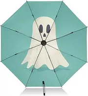 [PDZRMY] Cute Halloween Blue UV Protection Travel Umbrella Compact for Rain and Sun - Auto Open and Close UPF 50+ Windproof Portable 46” Sun Umbrella for Women and Men