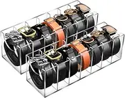 AFOROEOA 2Pack Belt Organizer, Acrylic Storage Holder 7 Compartments Clear Display Case Container for Closet Drawer Bow Tie Watch Jewelry Bracelets Ring Cosmetic