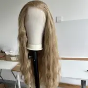Frontal T Lace Wig Honey blonde Natural Synthetic Hair Heat Resistant Long Wavy