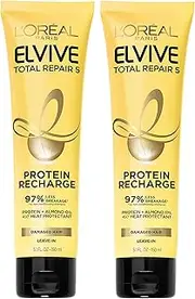 L'Oreal Paris Elvive Total Repair 5 Protein Recharge Leave In Conditioner Treatment, and Heat Protectant, 2 pack, (5.1 Ounce each) (Packaging May Vary)