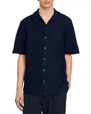 Sandro Waffled Oversized Fit Button Down Shirt