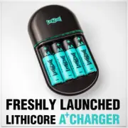 Lithicore 4-Pack Rechargeable AAA/AA Battery and Charger