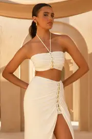 Alani | White Halter-Neck Ruched Bandeau Top
