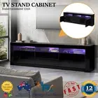 Oikiture TV Stand Cabinet Entertainment Unit RGB LED Gloss Black Display Storage