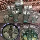 Coca Cola Coke Green Pebble Glass Pitcher Tray Graduated Family Glasses Vintage