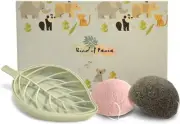 3pcs Konjac Sponge Set Bundle w/ Dish, Black Pink Facial Exfoliating Cleansing