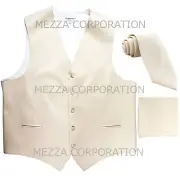 New Men's Tuxedo Vest Necktie & Hankie set prom party wedding formal Ivory