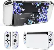 DLseego Floral Flower Case for Nintendo Switch OLED with Cute Purple Lavender Pattern for Women Girls, Anti-Scratch Dockable Clear Hard Shell Soft Shock-Absorption TPU Joy Con Cover