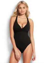 NWT $142 US Sz 6 DD CUP Seafolly Wrap Front Maillot One Piece Black