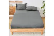 LINENOVA Super Warm Teddy Fleece Fitted Sheet Pillowcases Combo Set - King,Charcoal