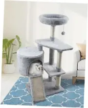 Grey Cat Tree Tower for Indoor Cats Cat Condo with Scratching Post Cat Tree