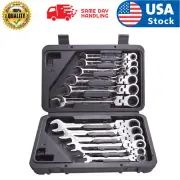 12Pc 8-19mm Metric Flexible Head Ratcheting Wrench Combination Spanner Tool Set