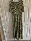 LuLaRoe Ana Dress Yellow And Navy Mosaic Pattern Long High Low Seem NWT Large