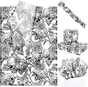 100Pcs 20 * 14 Inches Skull Rose Tissue Paper for Gift Wrapping Black White Gothic Floral Skull Patterned Tissue Paper for Gift Bags for Birthday Party Bachelorette Party DIY Craft