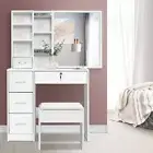 Dressing Table Stool With Mirror Set Jewellery Cabinet Makeup Storage White