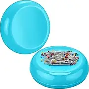 Chuangdi 2 Pieces Magnetic Sewing Pincushion Round Magnetic Cushion Magnetic Pin Holder Sewing Pin Storage Case Round Needle Cushion Tool for Sewing DIY Projects (Blue)