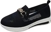 [Generic] Sneaker Boots for Women Size 11 Ladies Fashion Metal Buckle Mesh Breathable Round Toe Thick Sole Casual Sports Shoes All Sole Shoes Dark Blue
