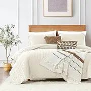 ROARINGWILD Ivory King Size Quilt Bedding Sets with 2 Pillow Shams, Cream Lightweight Soft Bedspread Coverlet, Thin Comforter Bed Cover for All Season, 3 Pieces, 104x90 inches