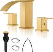 Gold Waterfall Bathroom 3-Hole 8Inch Faucet, A-Brushed 8In