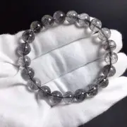 9mm Natural bar Black Hair Rutilated Crystal Round Beads Sphere Bracelet