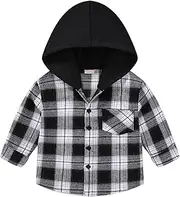 [Generic] Girls Down Filled Coats Fall Classic Plaid Buttons Hooded Shirt Jacket Girls Coat with Pockets