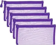 uxcell B6 Mesh Zipper Pouch Bags, 5 PCS Mesh Bags with Zipper Plastic Storage Pocket for Organizing File Beads Office Home Supplies, 11.5x23cm, Purple