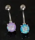 2 Pc Prong Set 8mm Purple & Aqua Opal Glitter Stone Belly Ring 14G 3/8"